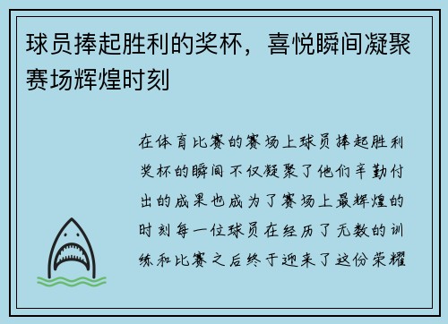 球员捧起胜利的奖杯，喜悦瞬间凝聚赛场辉煌时刻